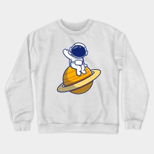 Cute Astronaut Sitting On Planet Crewneck Sweatshirt